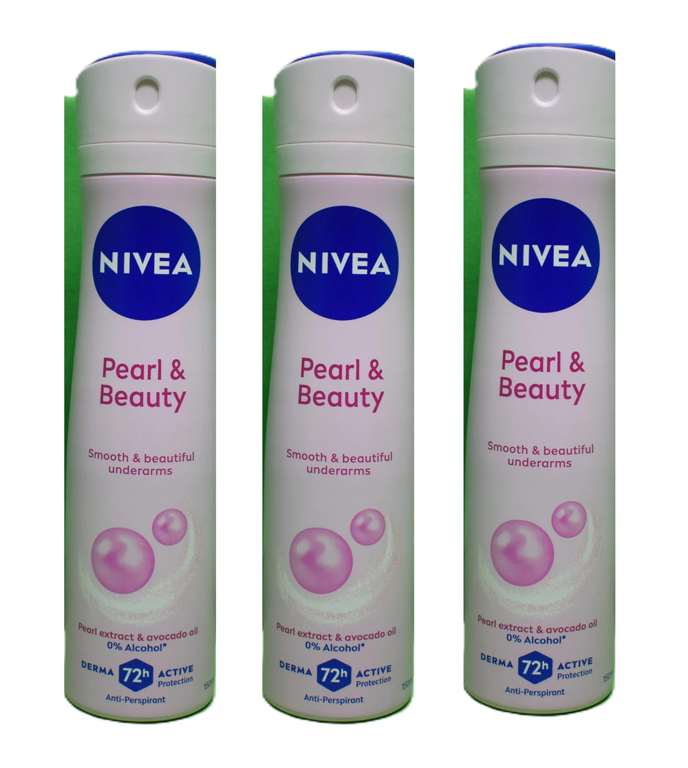 NIVEA Pearl & Beauty deodorant spray bottle with sleek design for smooth underarms