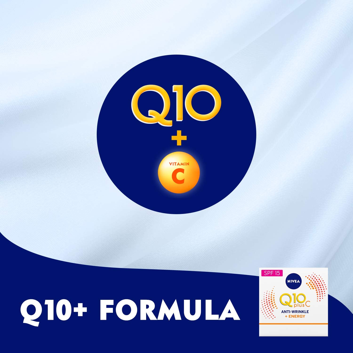 NIVEA Q10 Energy Day Cream SPF15 image demonstrates sun protection for daytime use.