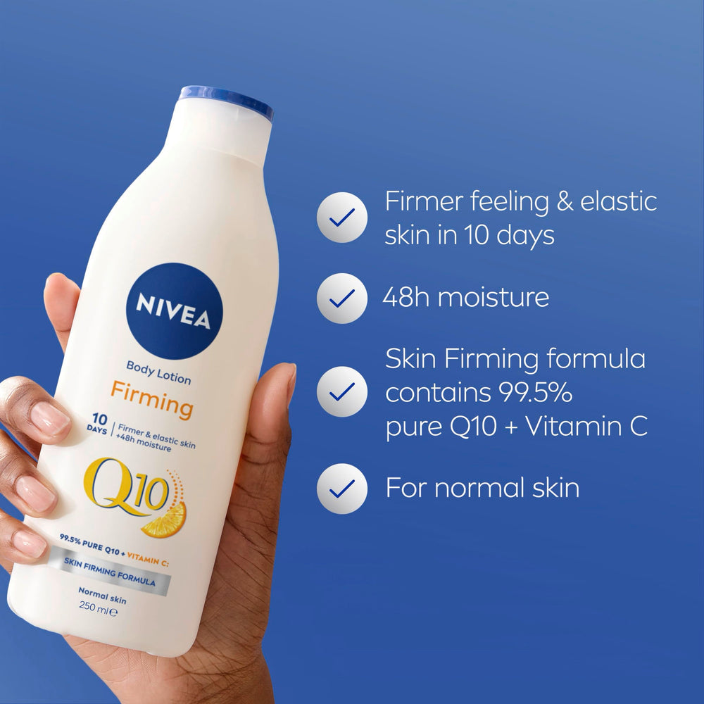 NIVEA Q10 Energy Plus firming texture closeup showing creamy formula
