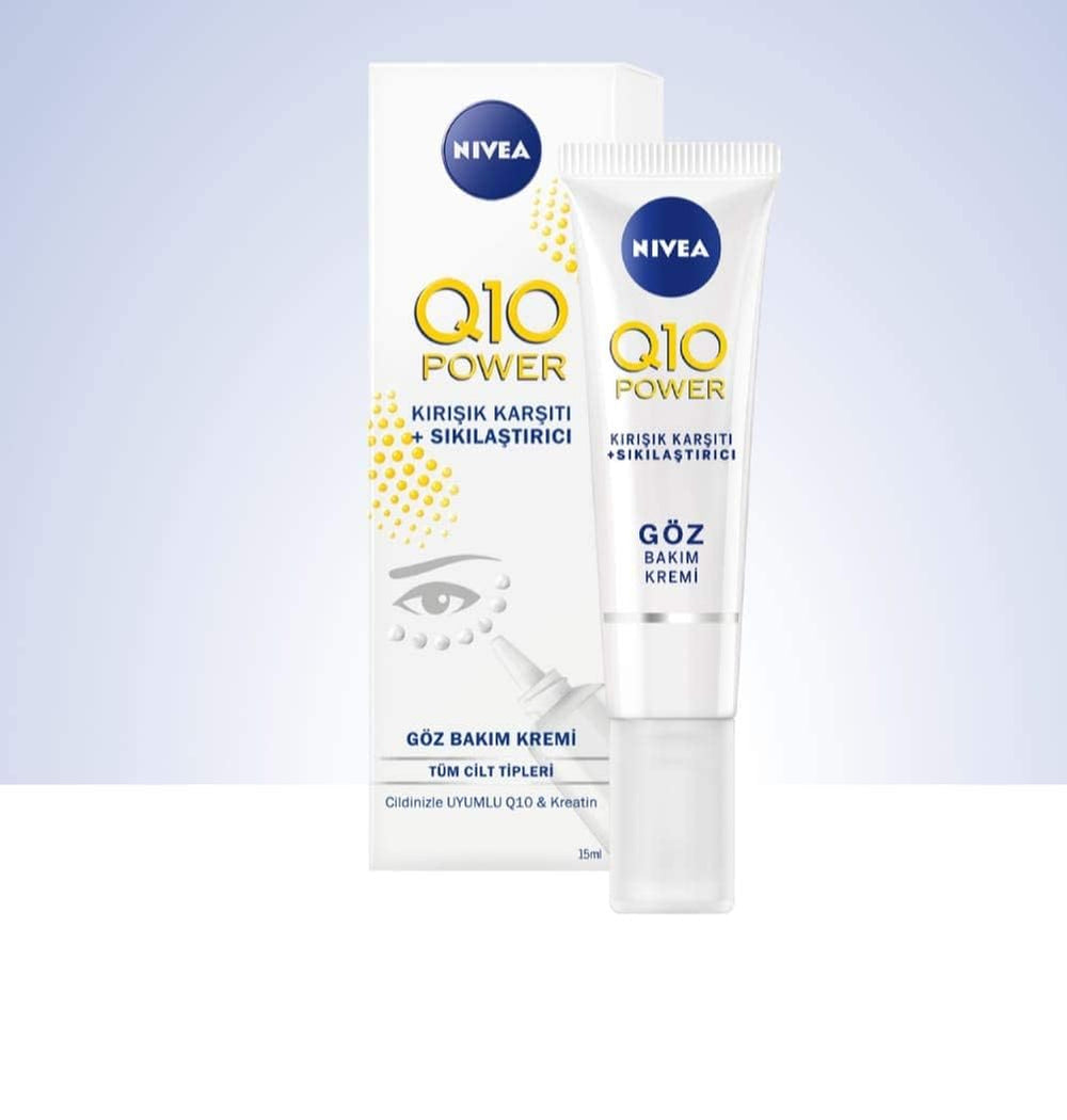 NIVEA Q10 Power eye cream application around the eye for a refreshed look.