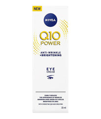 NIVEA Q10 Power eye cream jar packaging shows sleek design for convenient daily use.