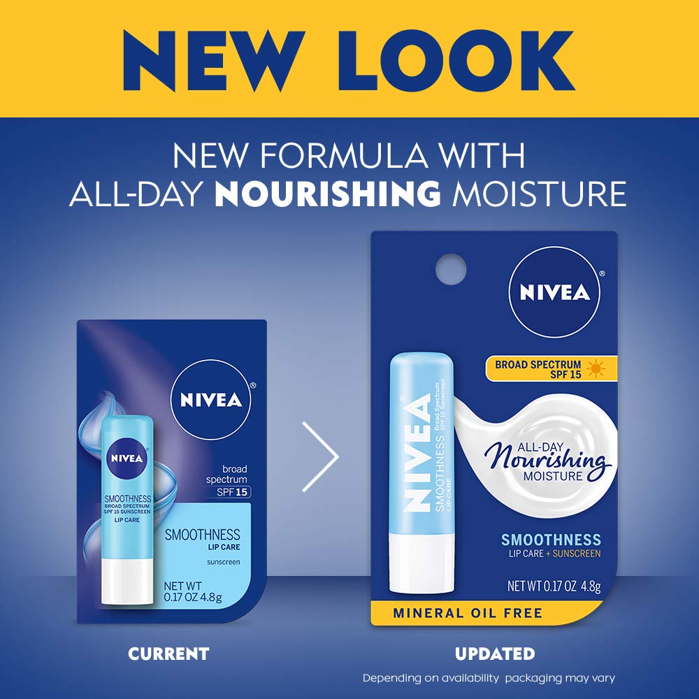 NIVEA Smoothness Lip Care SPF 15 protects lips from sun exposure.