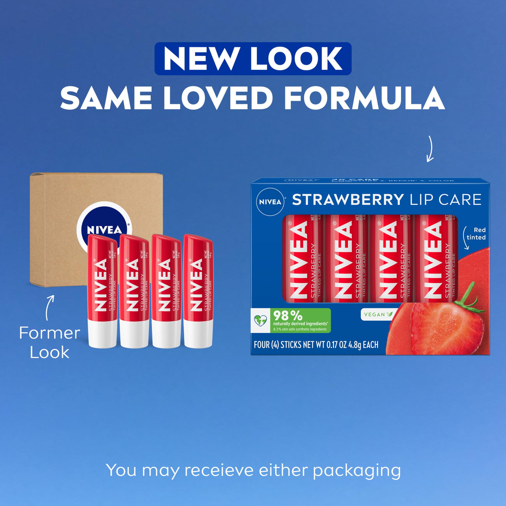 NIVEA lip care pack side view highlighting portable sticks for on-the-go hydration