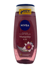 NIVEA Waterlily-Oil Shower Gel packaging highlights value and portability.