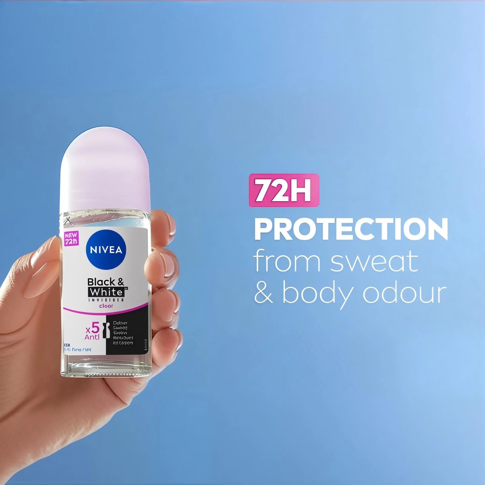 NIVEA Women Black & White Invisible Roll-On application swatch showing fresh scent and quick dry