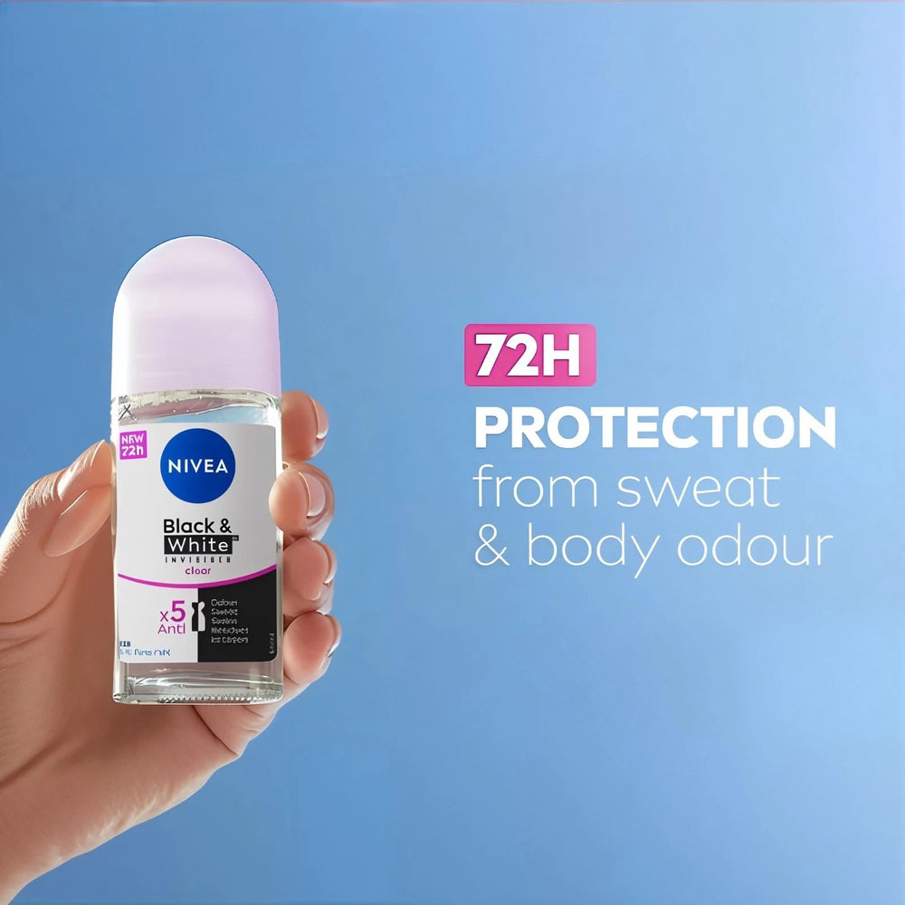 NIVEA Women Black & White Invisible Roll-On application swatch showing fresh scent and quick dry