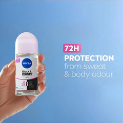 NIVEA Women Black & White Invisible Roll-On application swatch showing fresh scent and quick dry