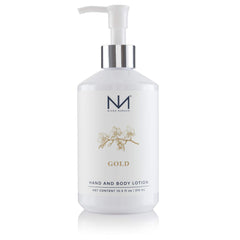 Niven Morgan Gold Hand and Body Lotion closeup highlighting velvety texture for nourished skin.