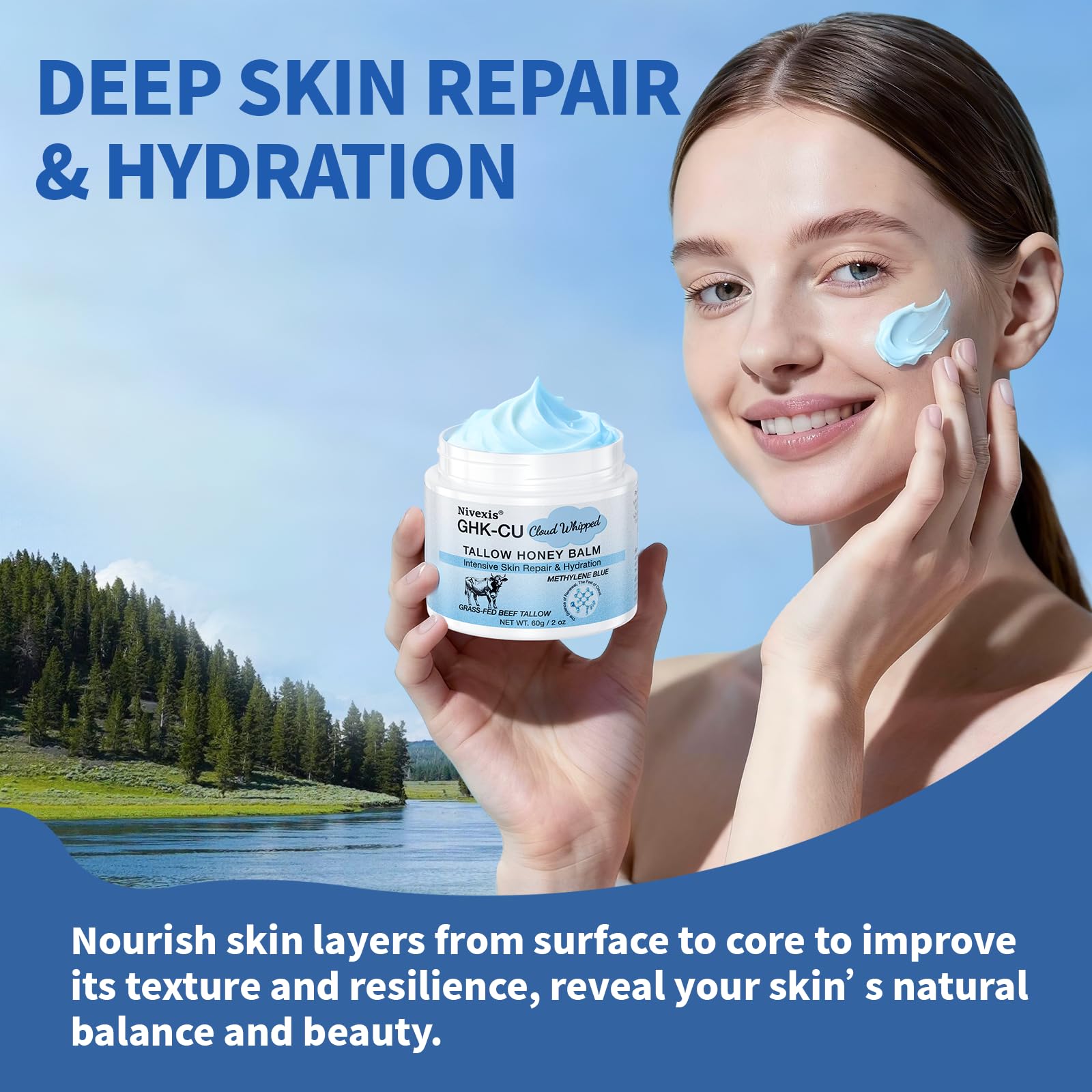 Nivexis face-body balm on skin demonstrates versatile daily-use for face and body.