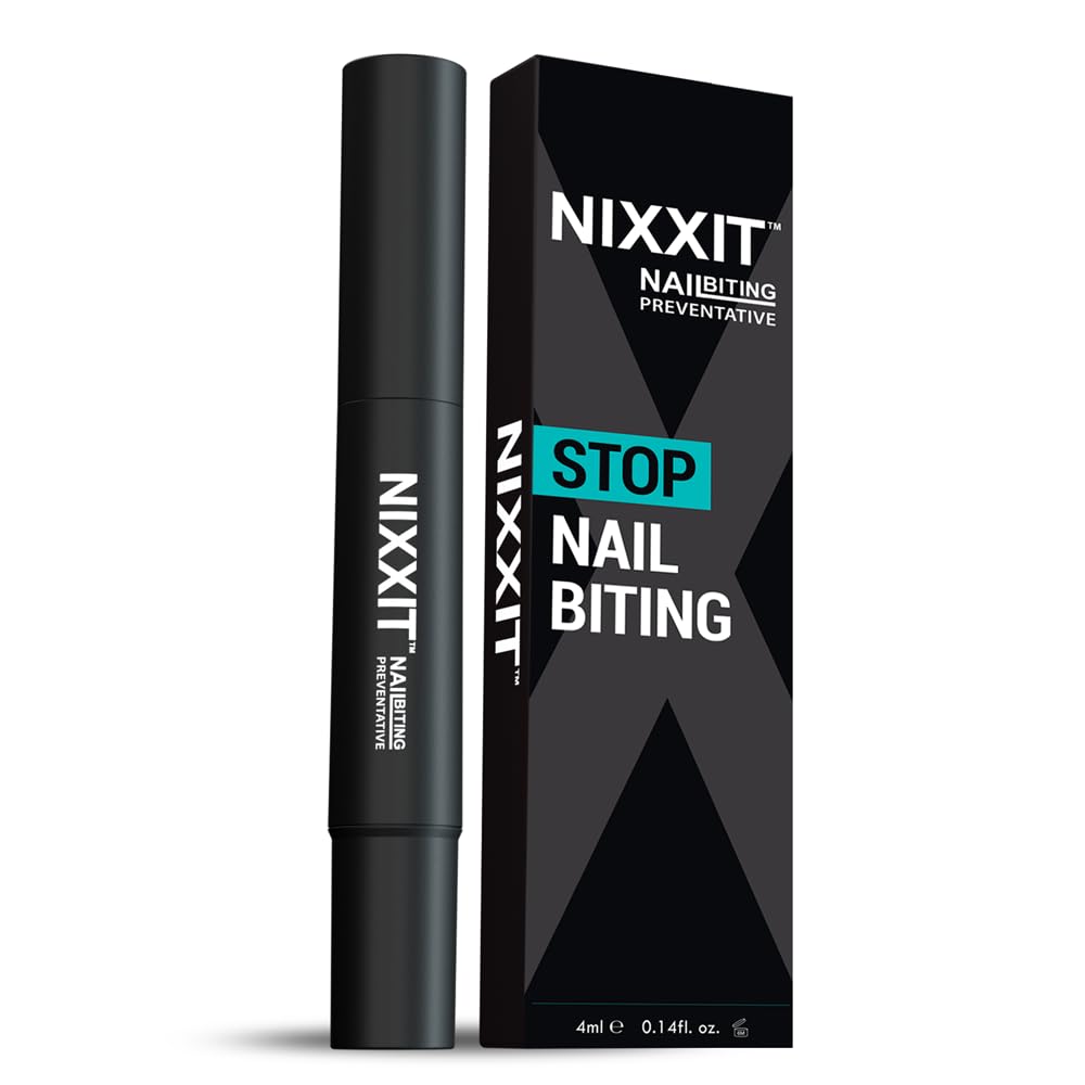 NIXXIT nail biting pen being twisted to apply, discreet habit deterrent.