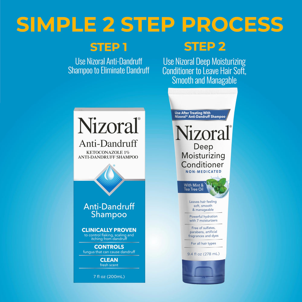Nizoral bundle packaging displays shampoo and conditioner duo for convenience.