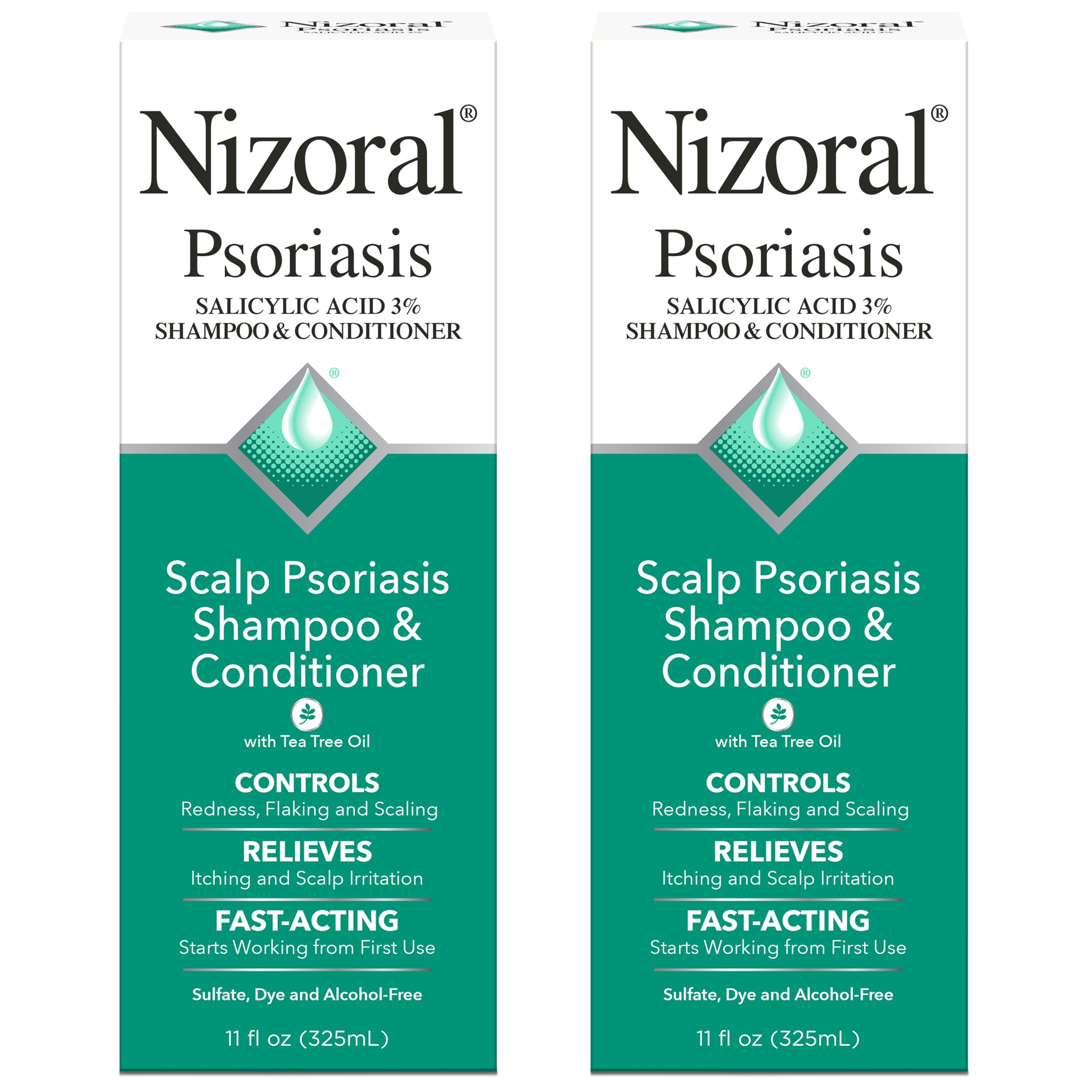 Nizoral psoriasis shampoo bottle pour demonstrating quick relief potential for scalp