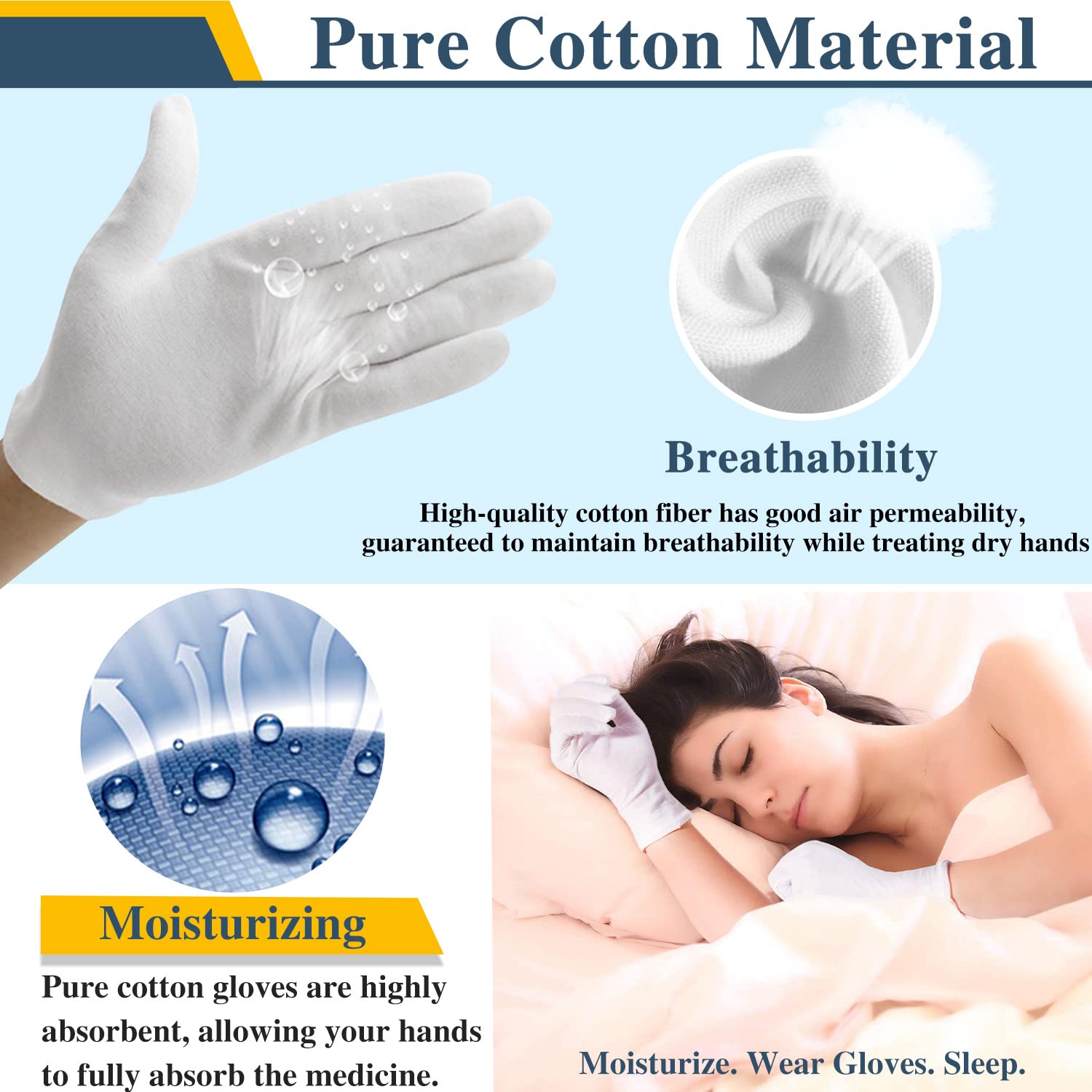 NJDGF adults sizes white cotton gloves offer flexible comfort for dry hands.