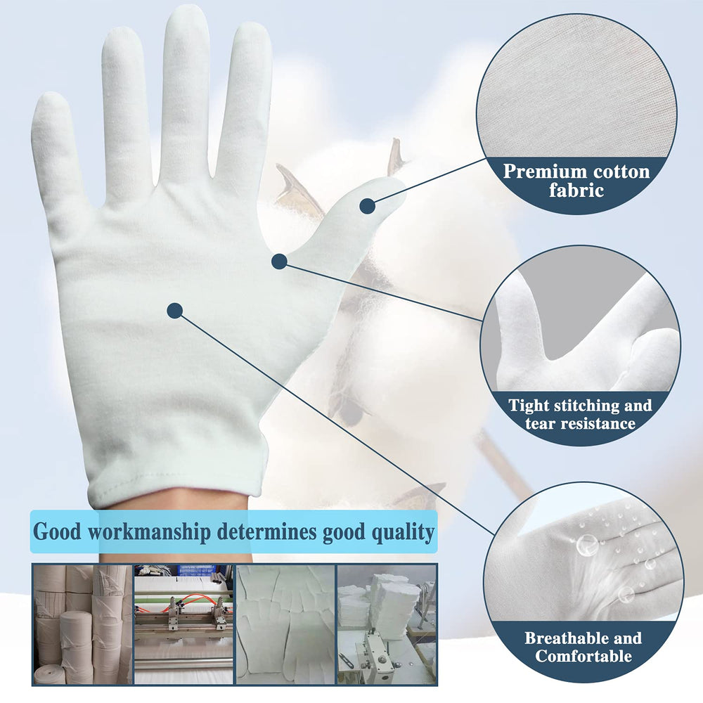 NJDGF kids XS white cotton gloves fit snugly for gentle nighttime use.