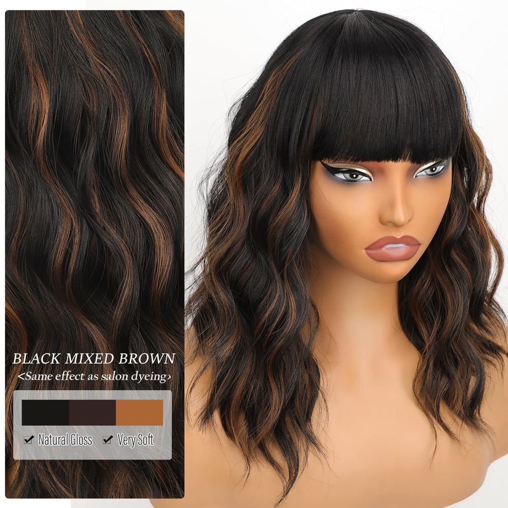Nnzes gradient color wig blends black and brown for seamless outfits.