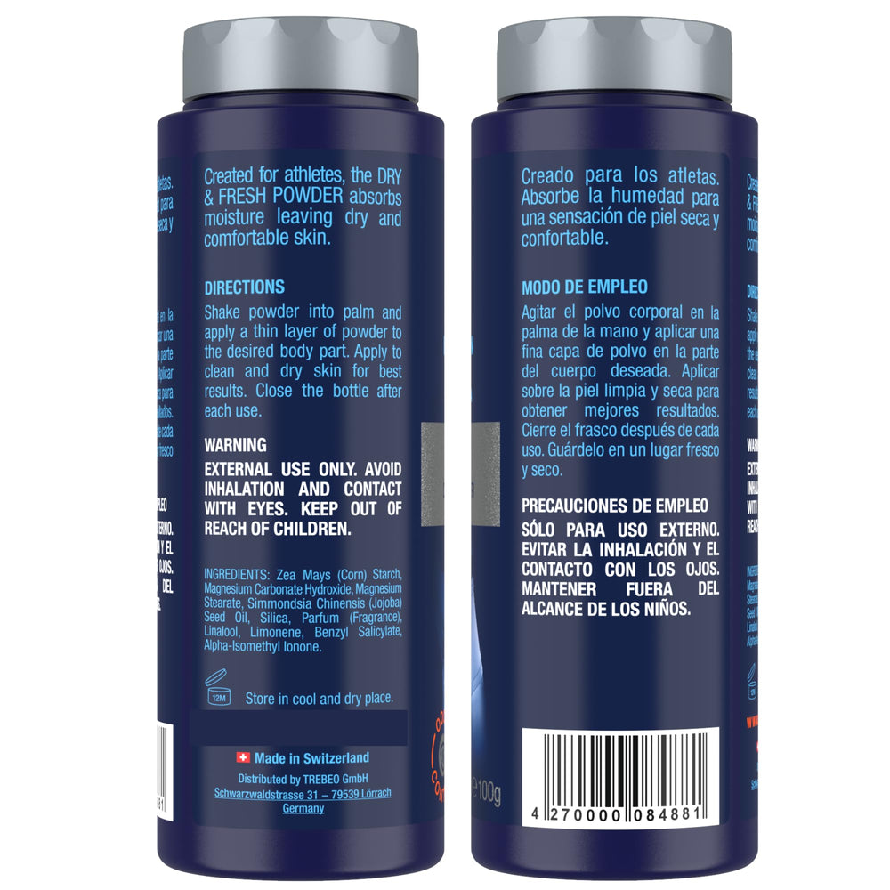 No Hair Crew powder application scattering demonstrates quick-dry action and all-day comfort.