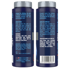 No Hair Crew powder application scattering demonstrates quick-dry action and all-day comfort.