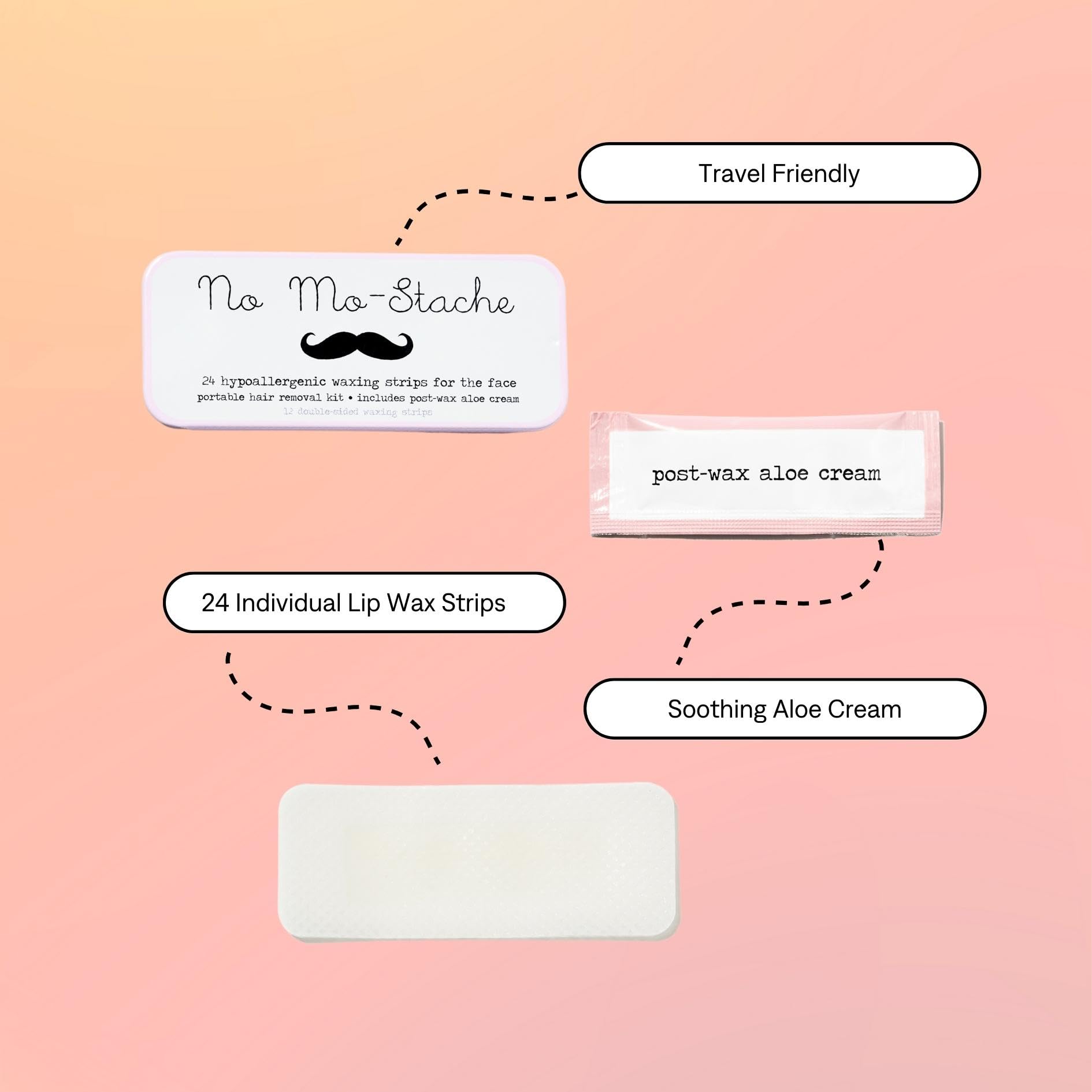 No Mo-Stache travel tin with 24 strips for on-the-go hair removal
