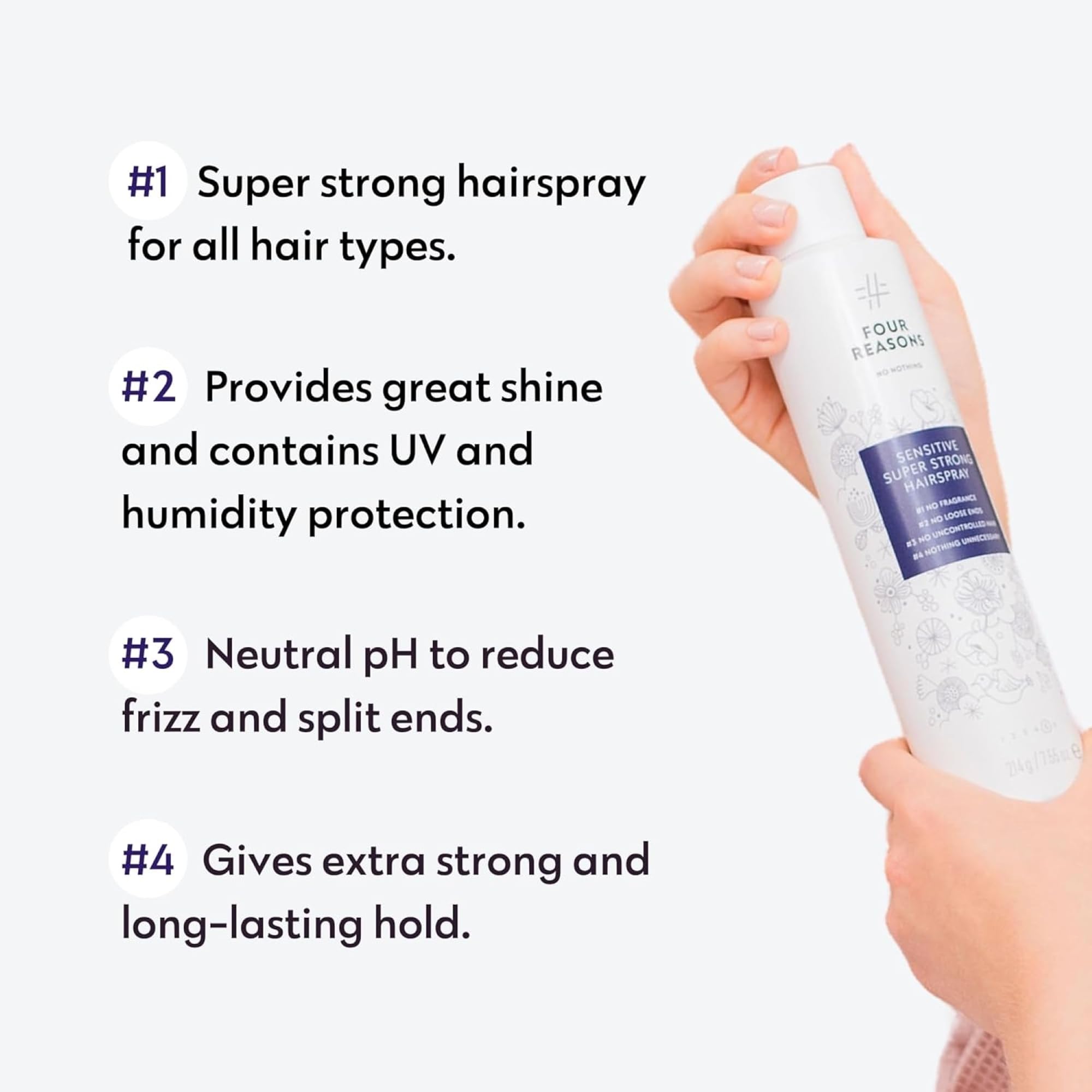 No Nothing Sensitive Extra Hold hairspray closeup mist shows lightweight non-crunch finish.