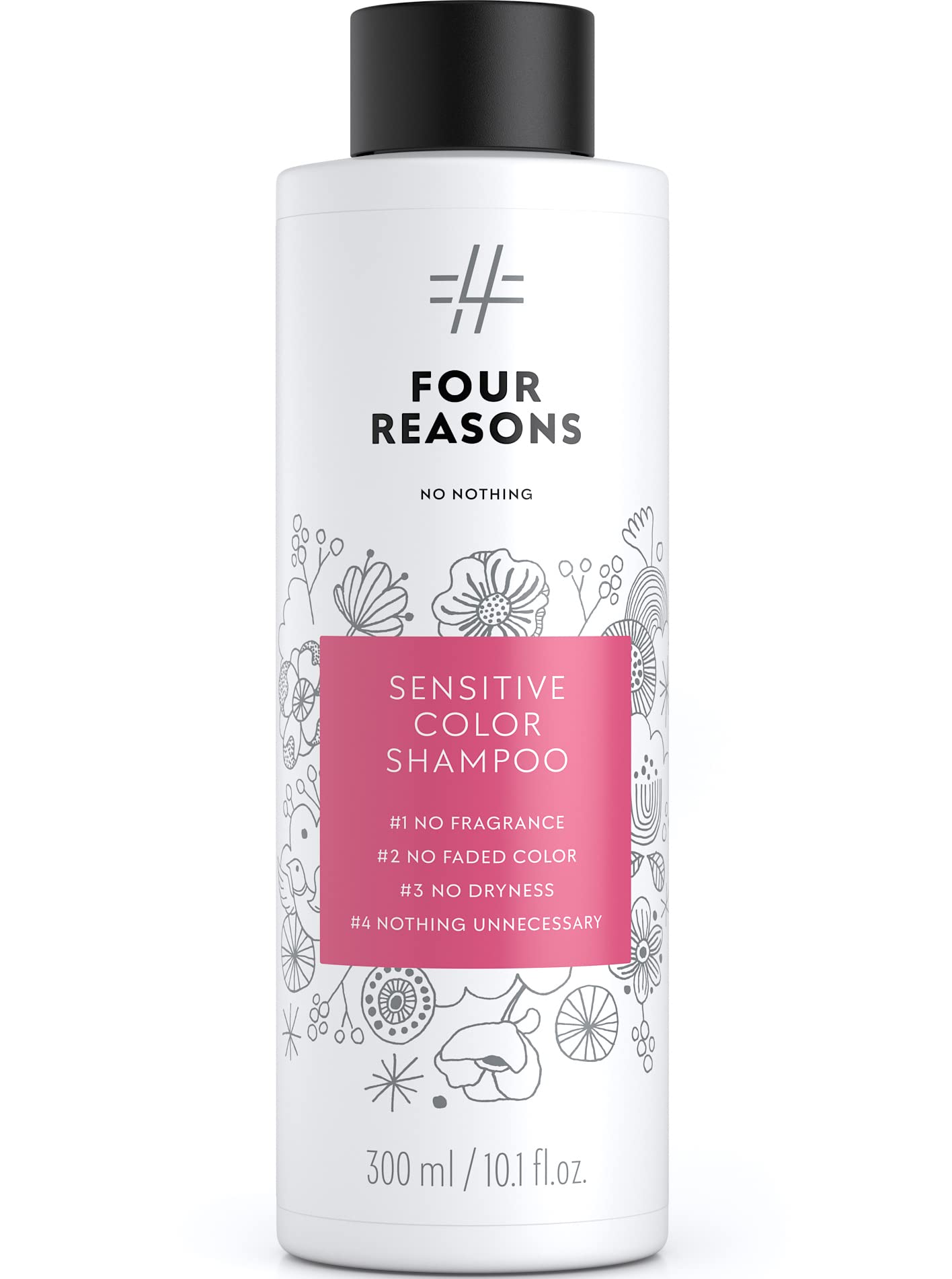No nothing Sensitive Shampoo bottle shows fragrance-free formula for sensitive scalps and color-treated hair.