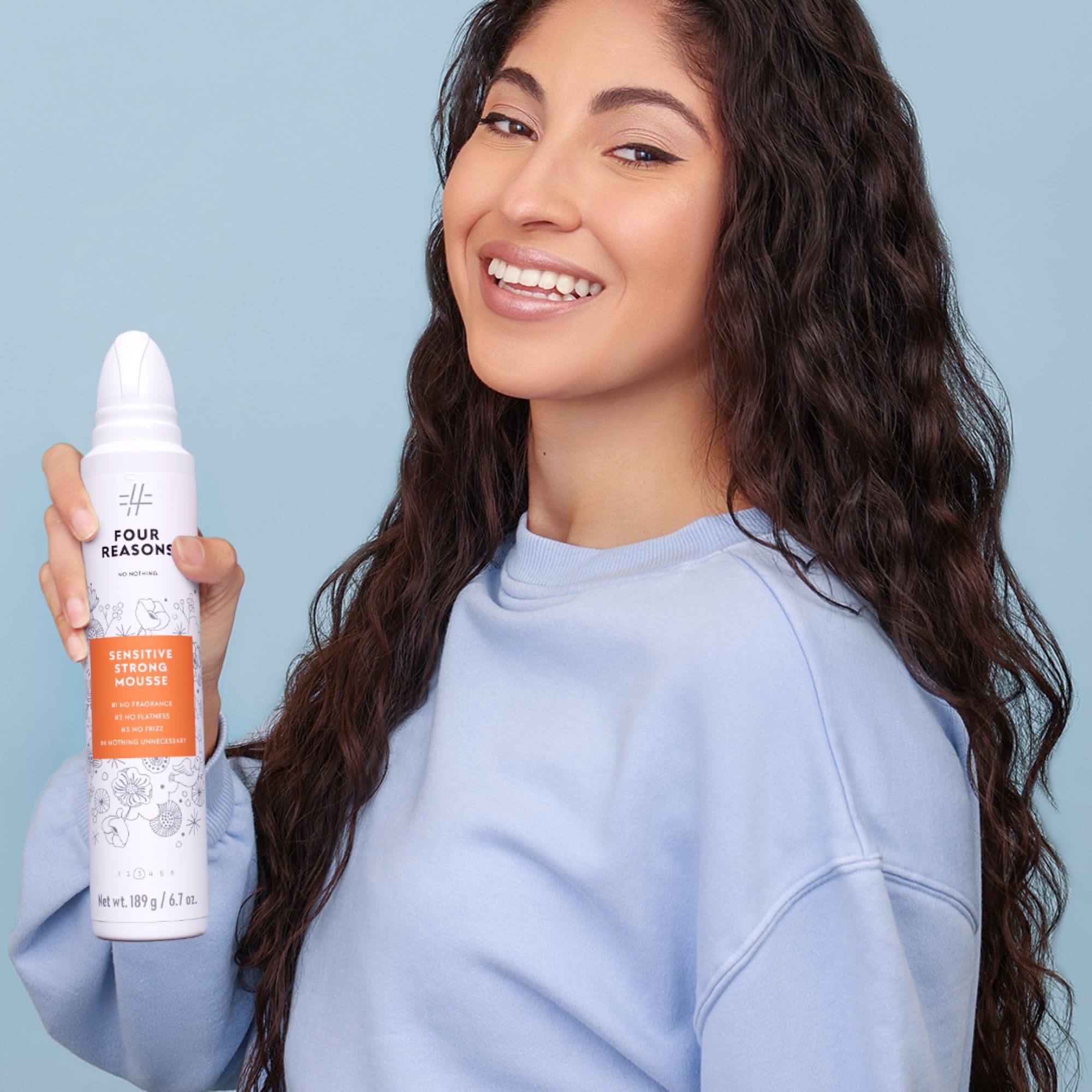 No nothing Very Sensitive Strong Hair Mousse packaging label highlights clean ingredients.