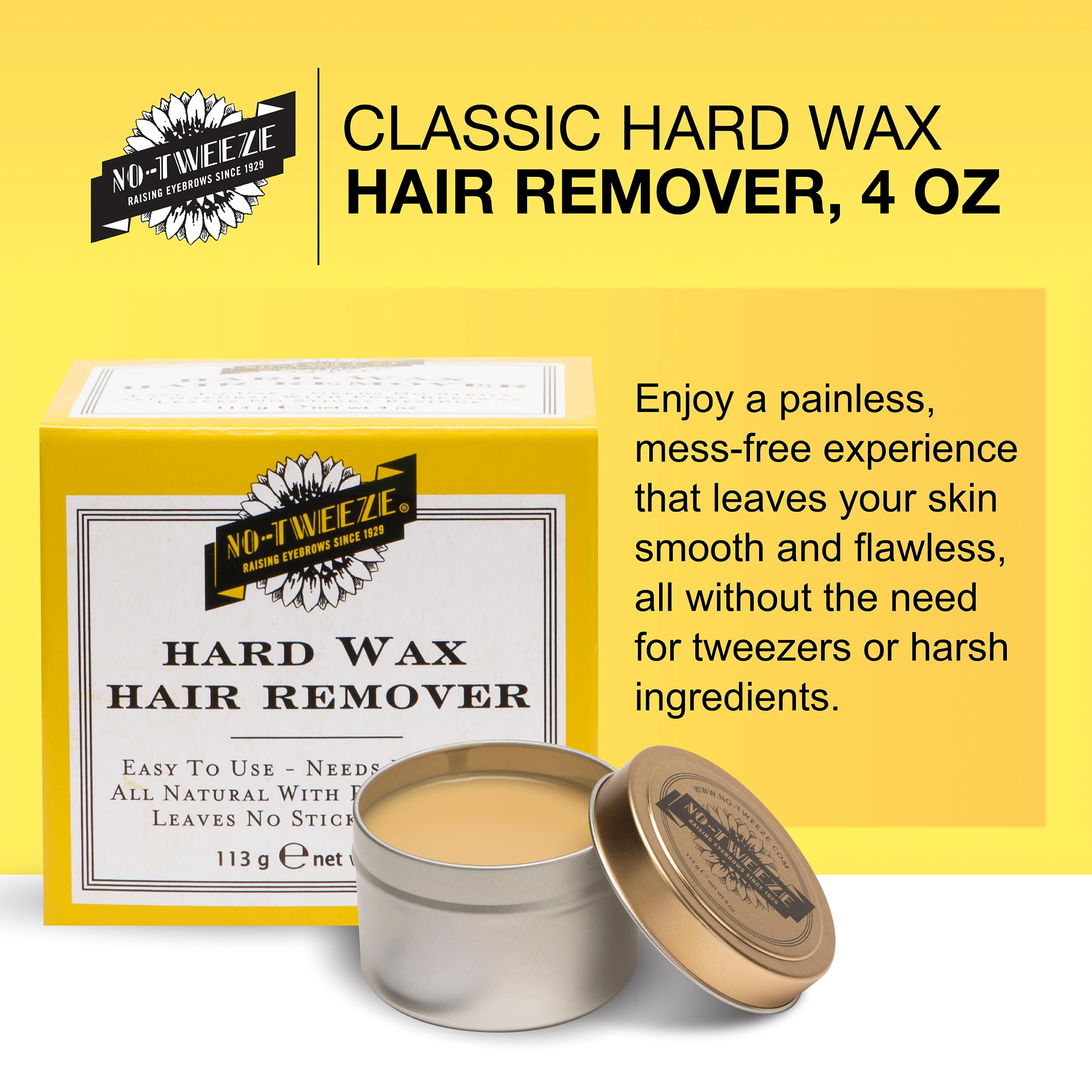 No-Tweeze hard wax melt action highlights quick, even melting for smooth prep