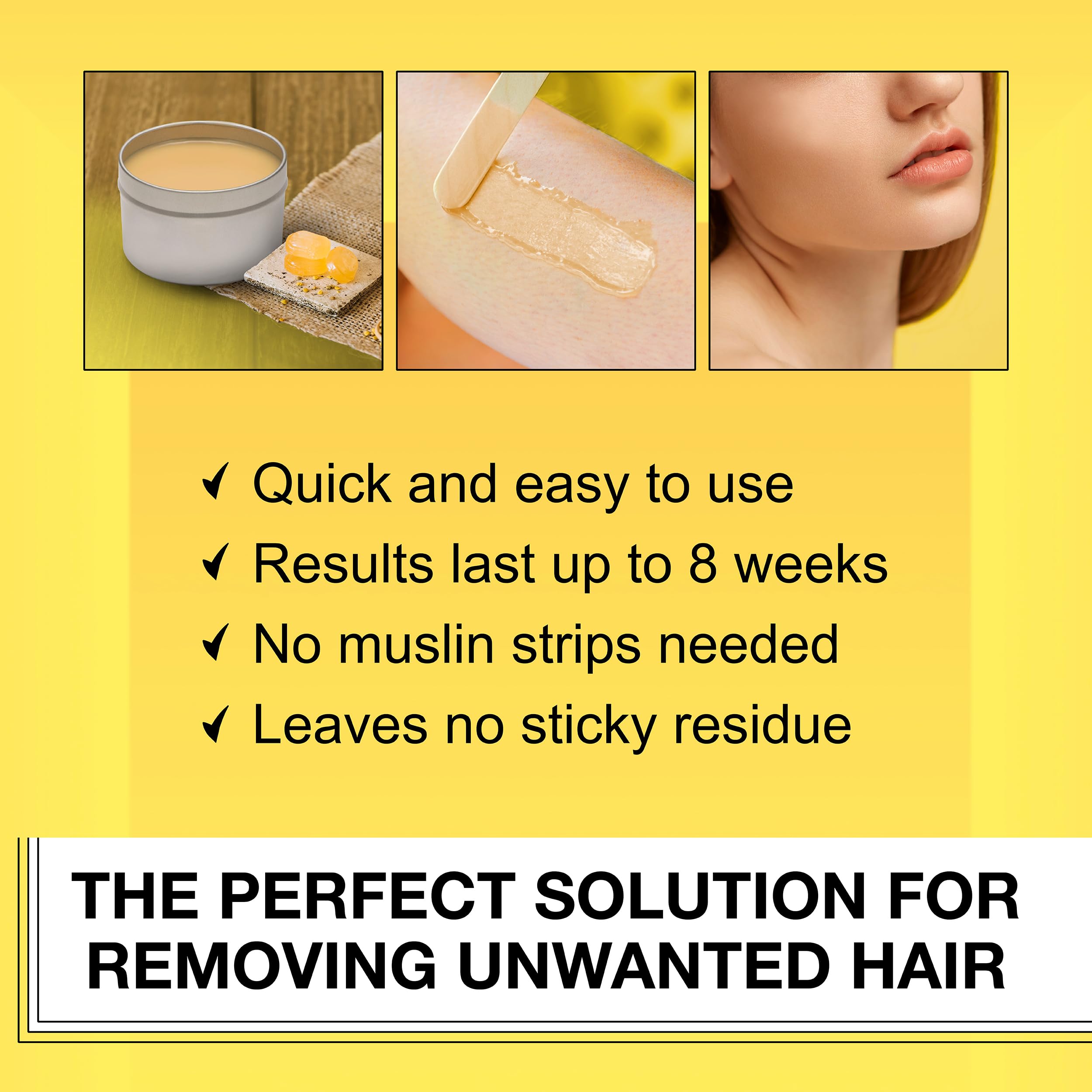 No-Tweeze hard wax ready-to-peel shows clean, residue-free finish