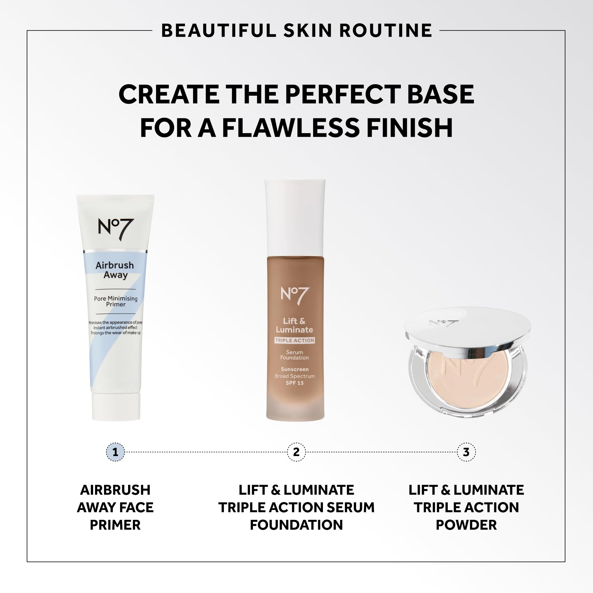 No7 Airbrush Away primer apply on face image highlighting smooth texture and prep for makeup.