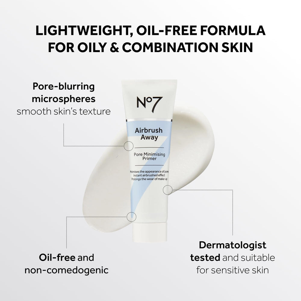 No7 Airbrush Away primer oil-free formula in action for longer-lasting makeup wear.