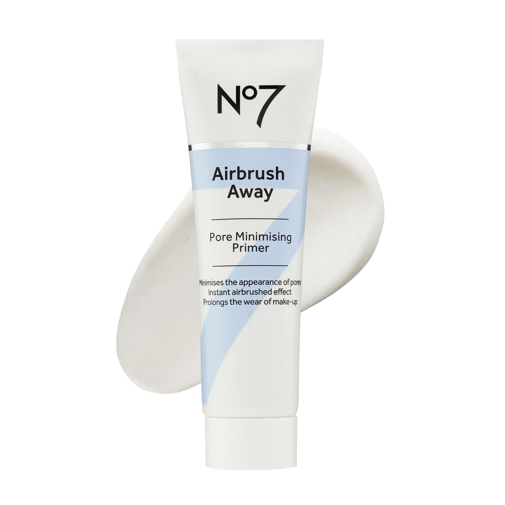 No7 Airbrush Away primer pore blur closeup shows instant matte look and minimized pores.