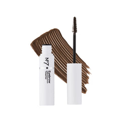 No7 Beautiful Eyebrows Gel brown jar closeup with subtle natural color buildup.