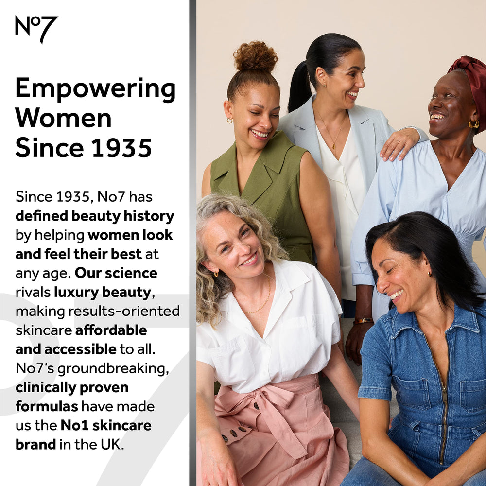 No7 Firming Booster Serum bottle sideview ideal for daily firming routine.