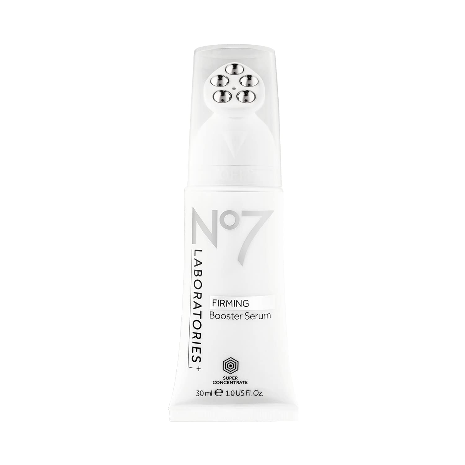 No7 Firming Booster Serum jar closeup for premium hydration and firmer-looking skin.