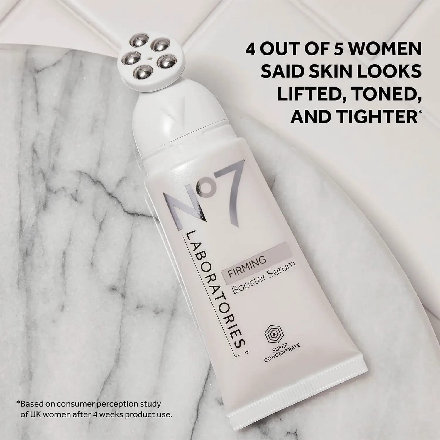 No7 Firming Booster Serum jawline-toning view for lifted look.