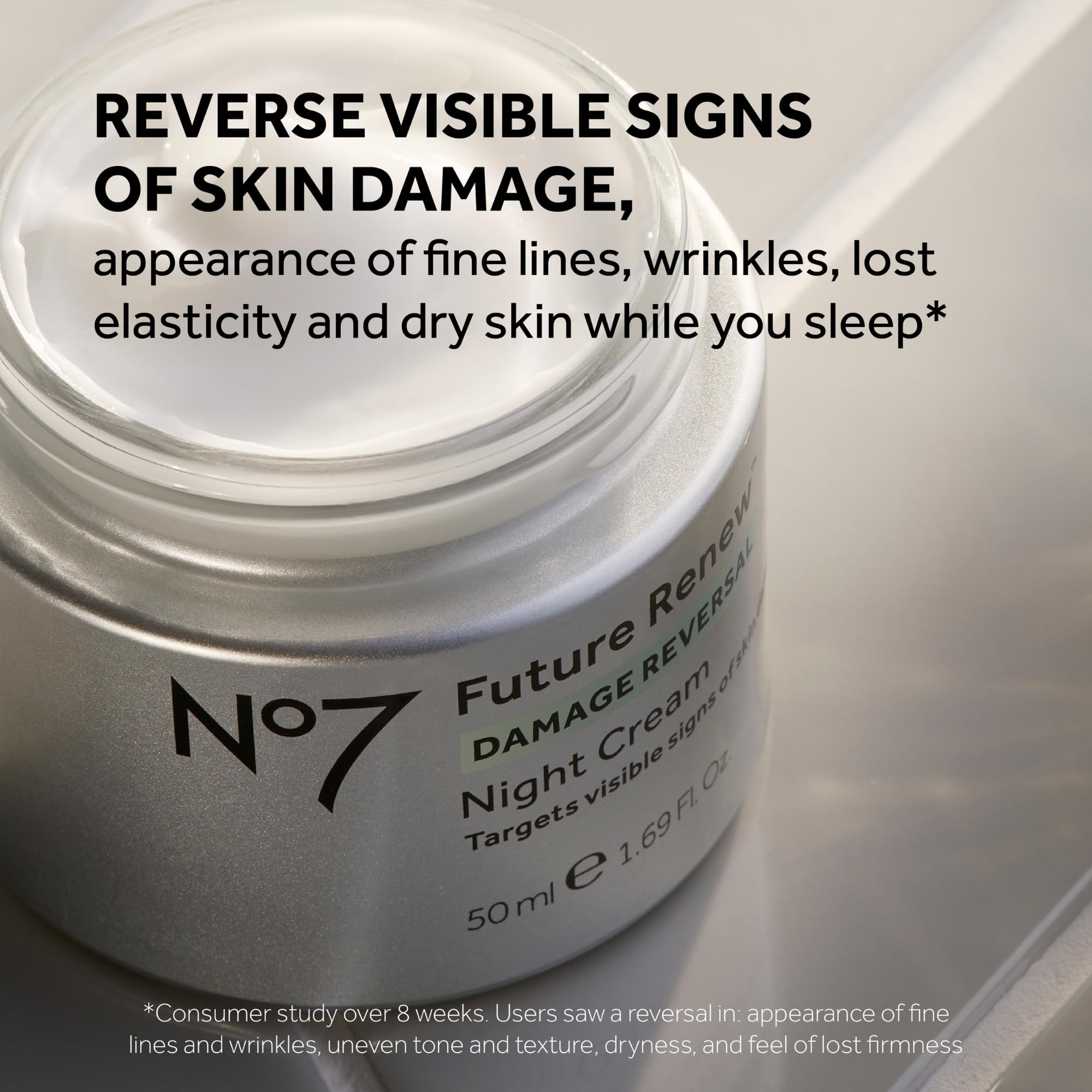 No7 Future Renew texture closeup shows rich cream for dry skin.