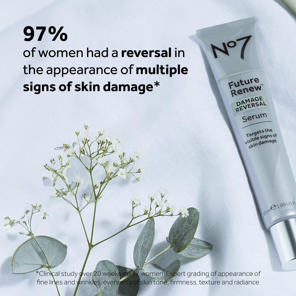 No7 Future Renew application massage shows soothing routine for smoother skin texture.