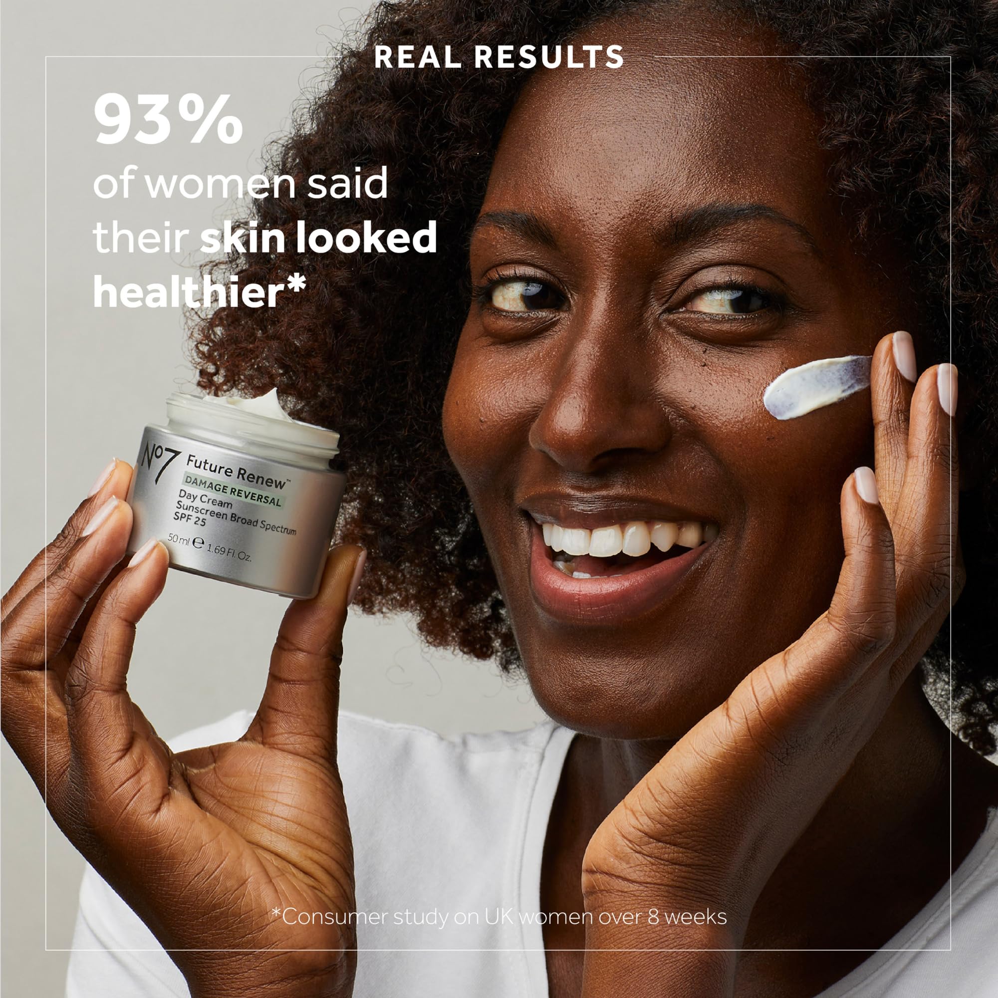 Close-up of No7 Future Renew Serum texture showing lightweight finish for sensitive skin