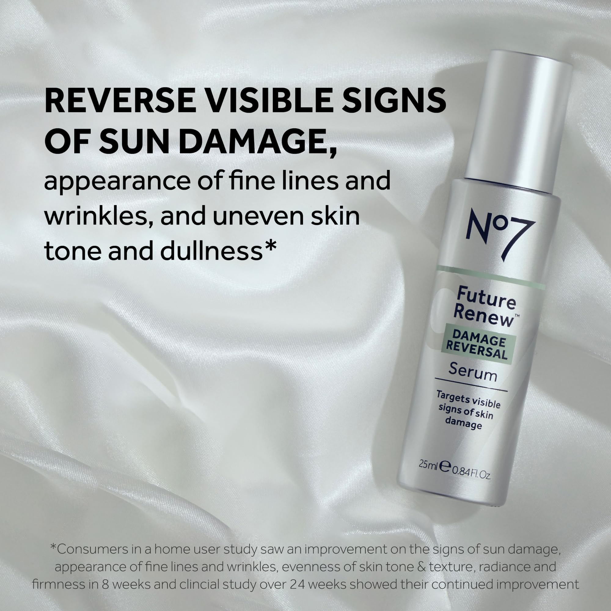 No7 Future Renew serum pump dispense demonstrates easy, precise application for daily anti-aging care.