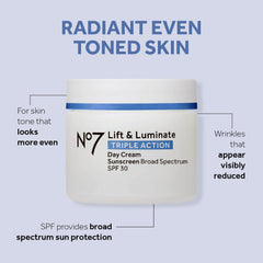 No7 Lift & Luminate label close-up highlighting SPF 30 protection.
