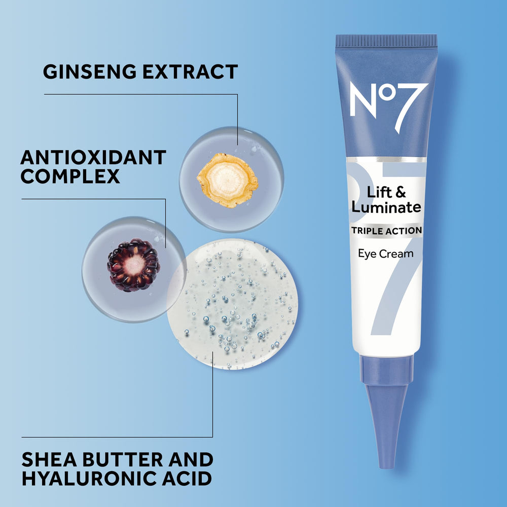 Gently tapping No7 Lift & Luminate around the eye area as part of routine.