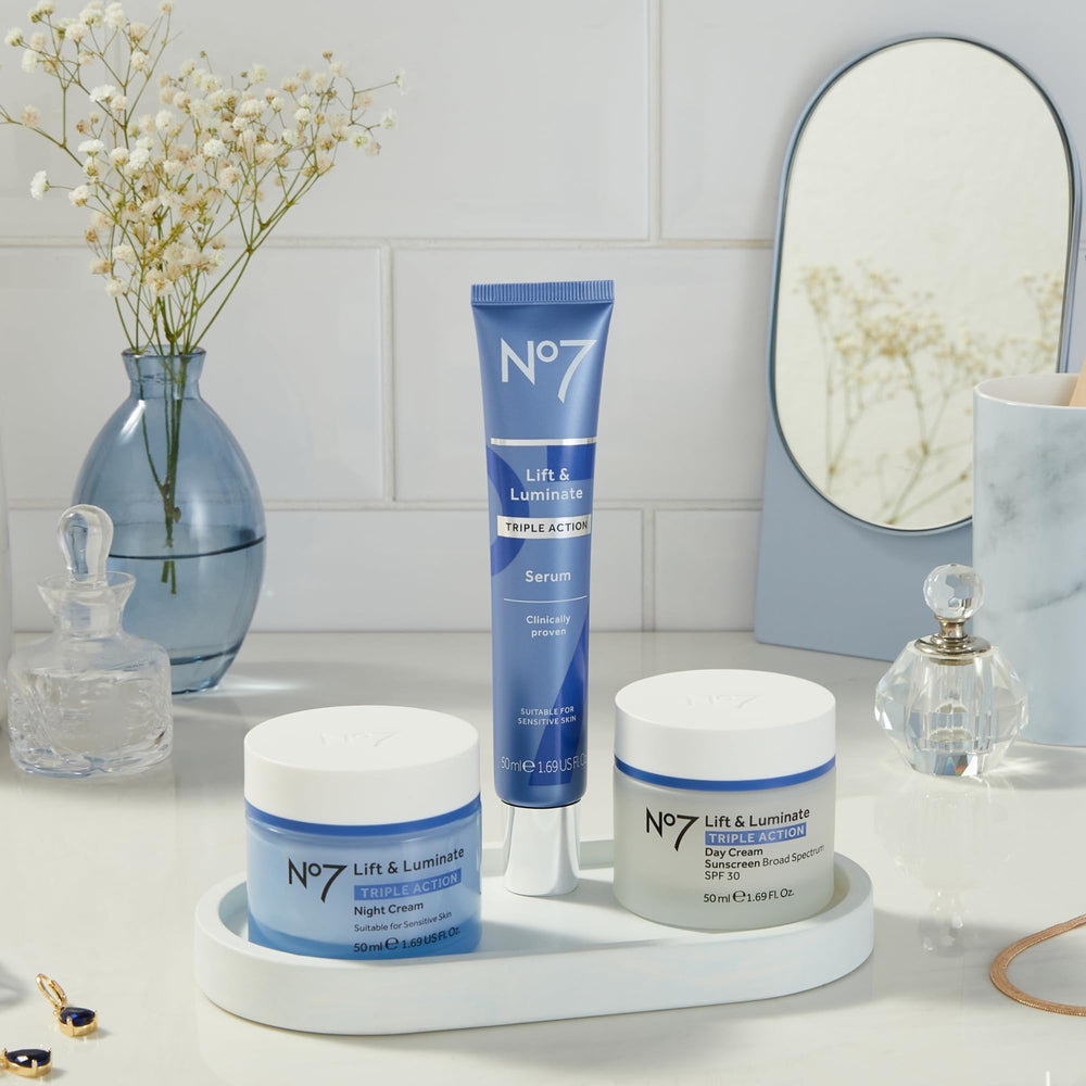 No7 Lift & Luminate application on hand demonstrates smooth, even skin tone potential.