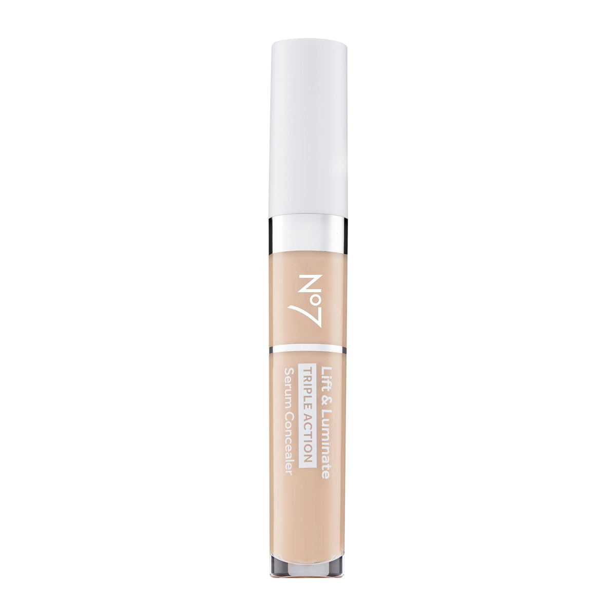 No7 Lift & Luminate serum concealer bottle highlighting brightening and anti-aging action for skin.