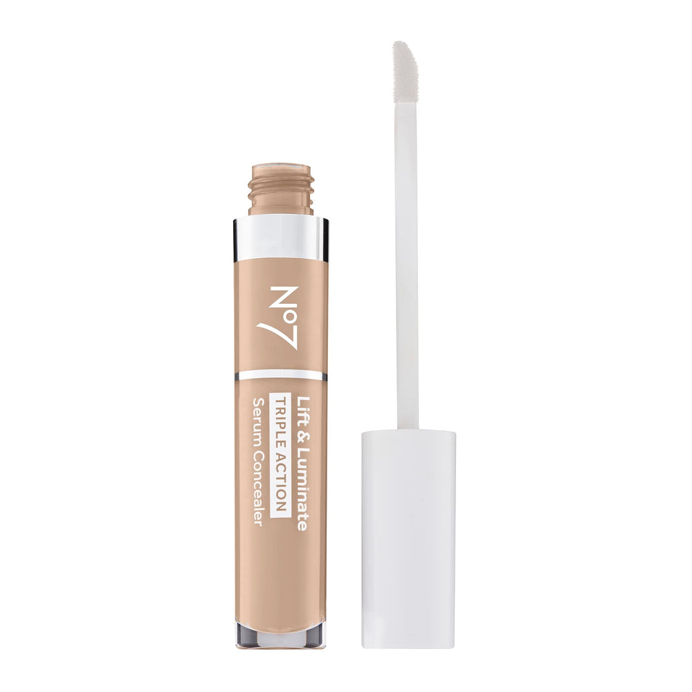 No7 Lift & Luminate concealer swatches on skin showing medium to full coverage with radiance.