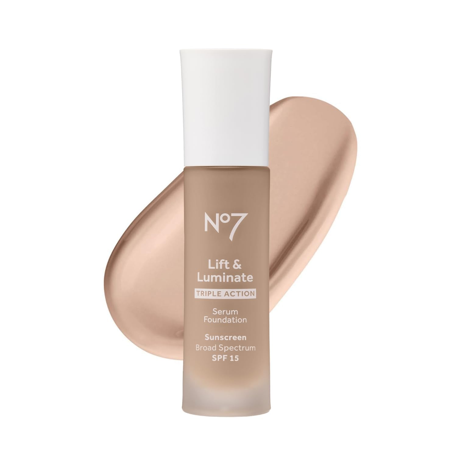 No7 Lift & Luminate porcelain bottle close-up for dewy glow and smoother-looking skin