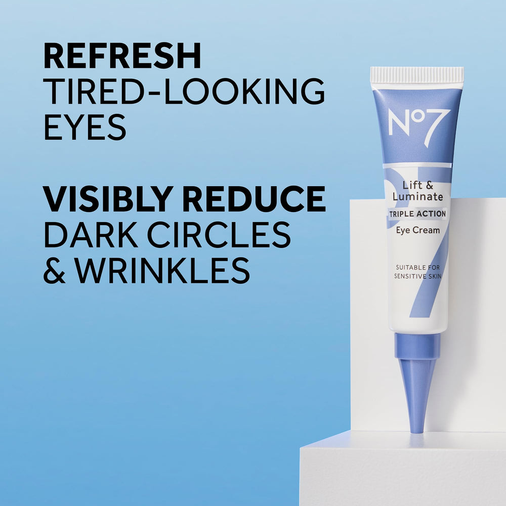 No7 Lift & Luminate tube close-up highlights brightening formula.