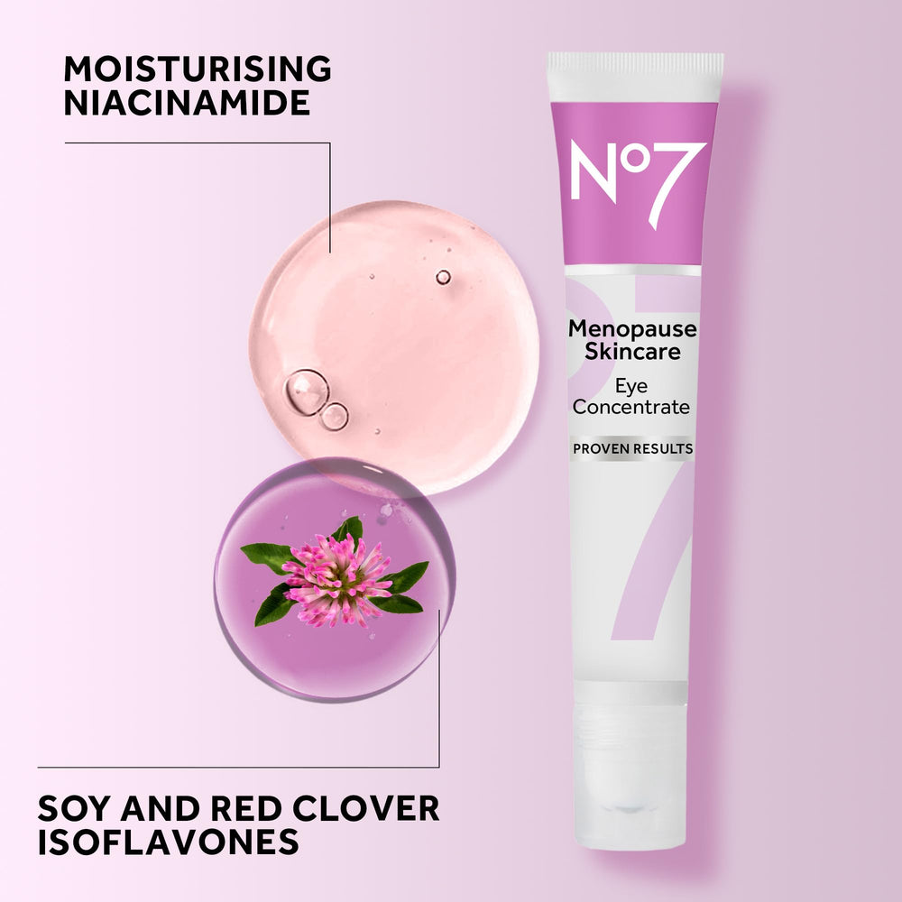 No7 Menopause Eye Concentrate tube close-up highlighting compact 15 ml packaging.