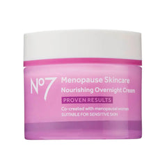 No7 Menopause Nourishing Overnight Cream jar closeup highlights hydrating night care