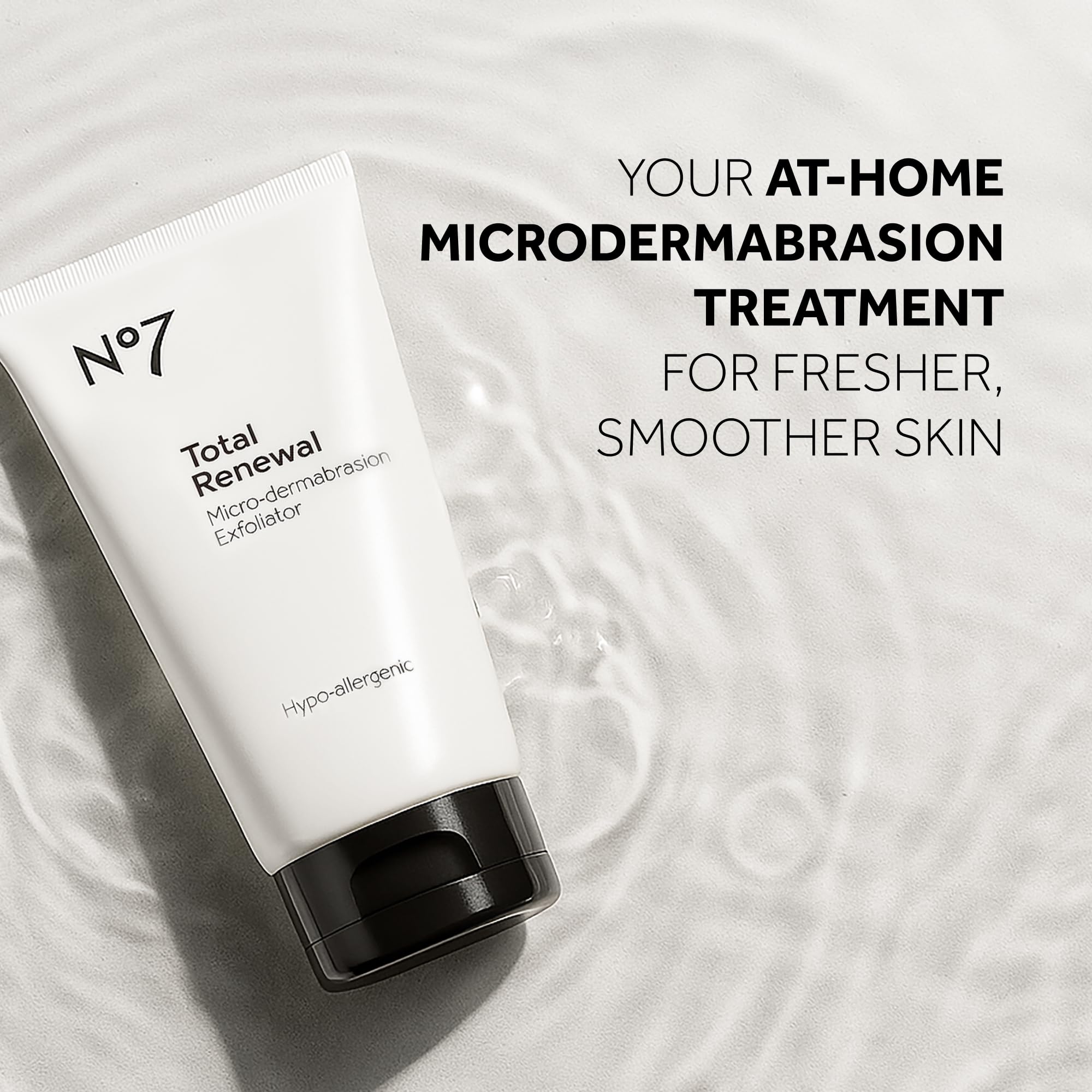 No7 microdermabrasion total renewal face scrub rinse scene signals cleansing and renewal.