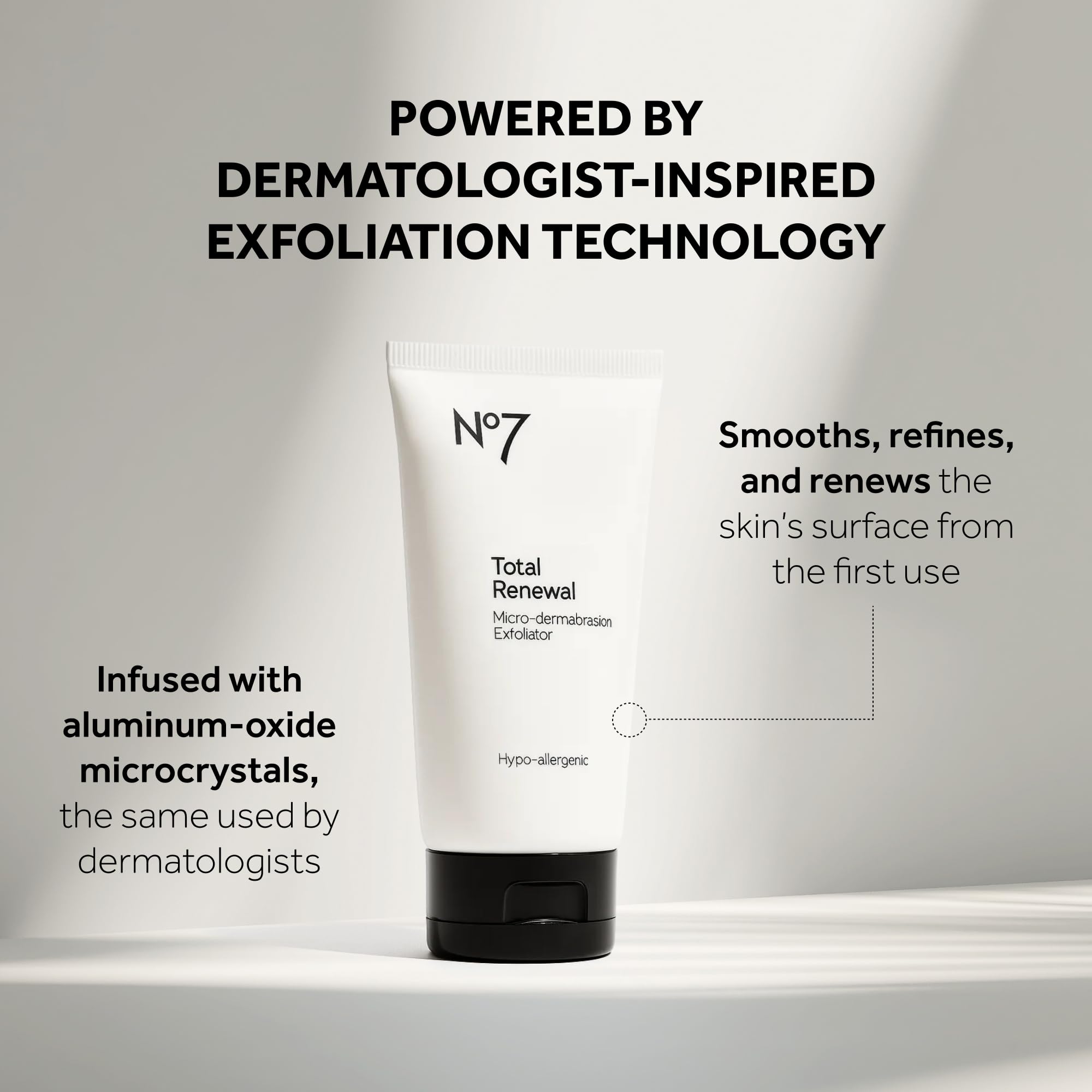 No7 microdermabrasion total renewal texture swatch shows fine grains for even coverage and gentle renewal.