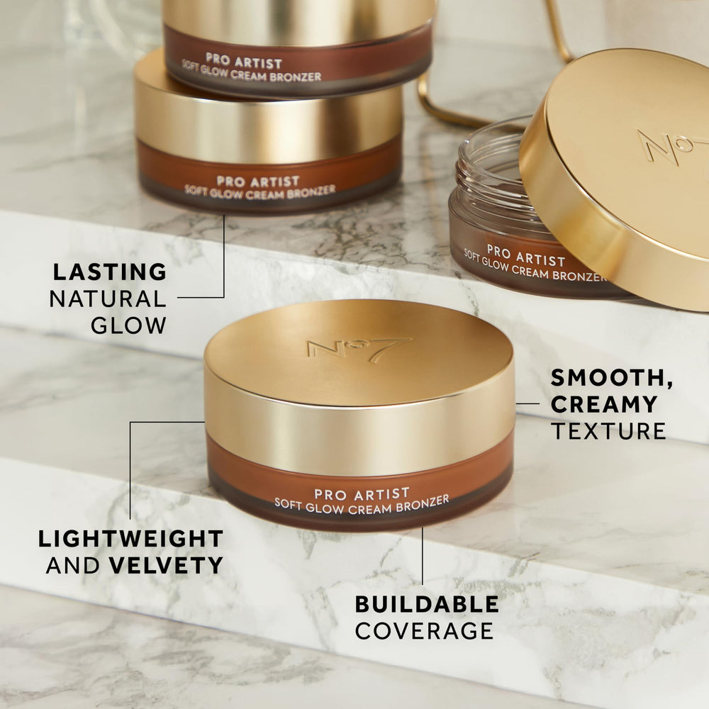 No7 Pro Artist Soft Glow Cream Bronzer finished look with natural sun-kissed glow